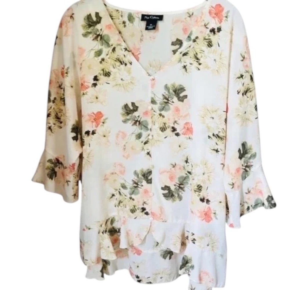 Nue Options Off White Floral Ruffle Top Size XL